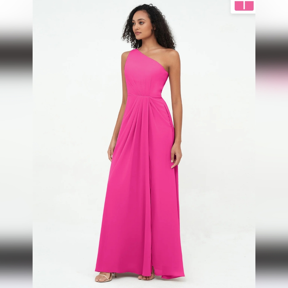 Fuschia One-Shoulder Chiffon Bridesmaid Dress